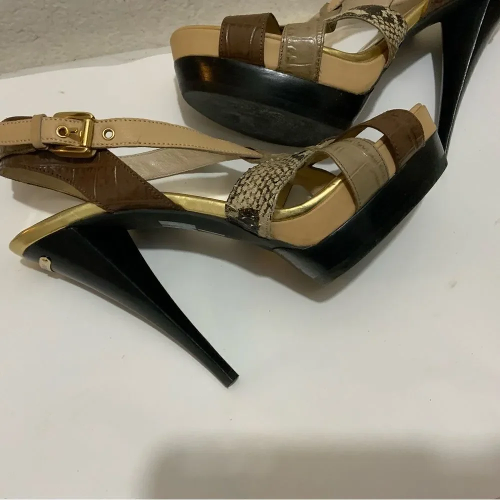 Michael Kors Niki Genuine Snakeskin Strappy Heels size 10 heels 5”